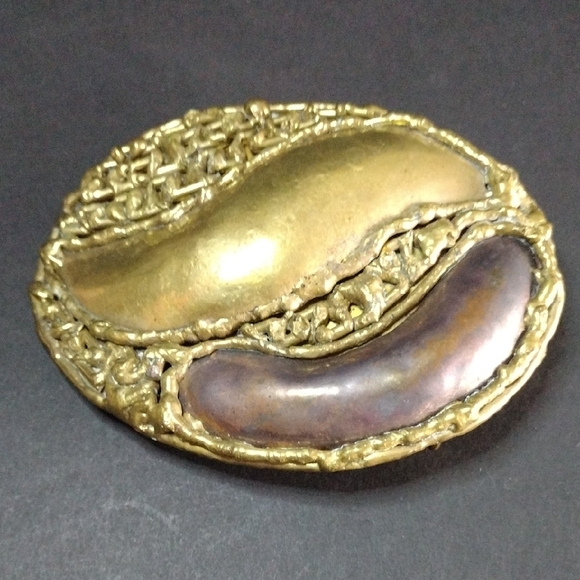 Vintage Accessories - Brass and Copper Brutalist Belt Buckle Vintage